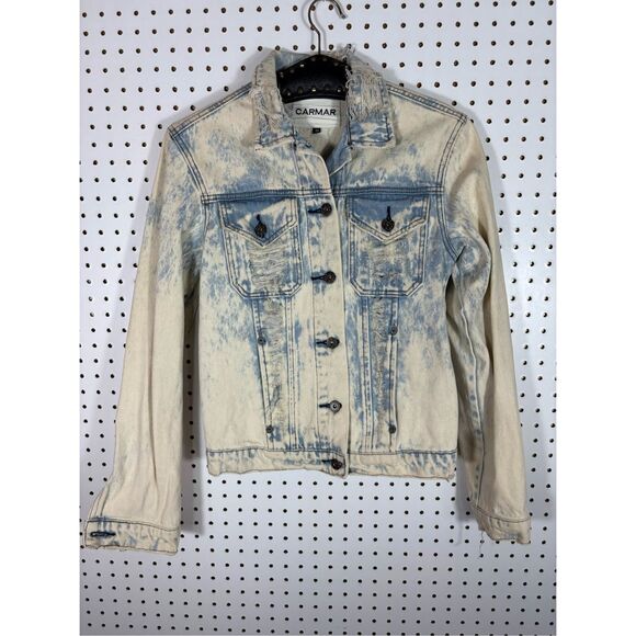Carmar acid washed distressed denim jacket size Xs - Picture 1 of 8